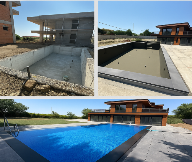 Taşmalı Havuz Yapımı Temelden Bitmiş Haliyle Aşamalı